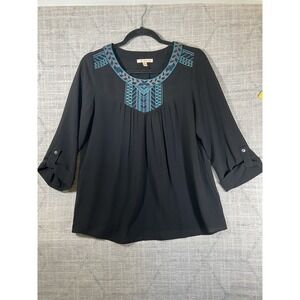 Anthropologie Skies Are Blue embroidered Shirt Women's S Sheer 3/4 Sleeve Boho